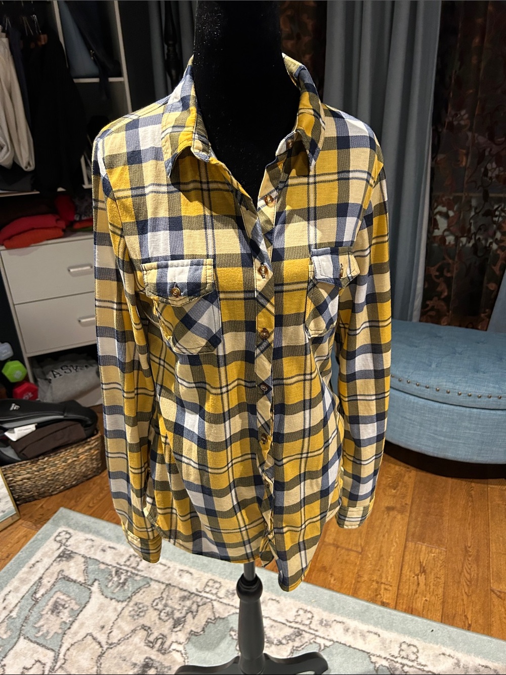 Passport Yellow and Navy Plaid Button-Down Shirt
